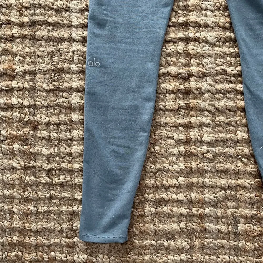 Alo Yoga Airbrush Heart Throb Leggings Gray White High Waist Full Length Size S